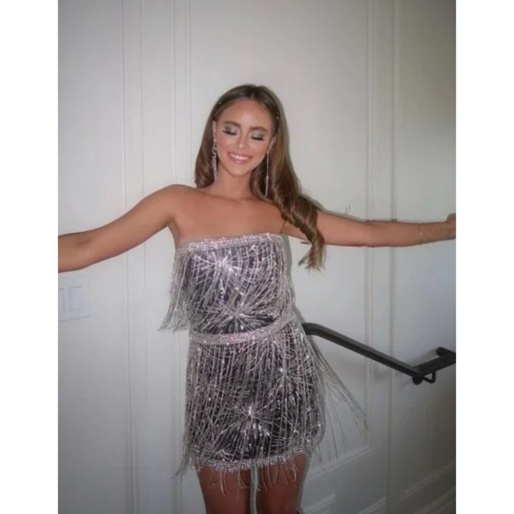 Retrofete Dixie Sequin Fringe Dress Black Silver Size M NWT - Picture 2 of 9